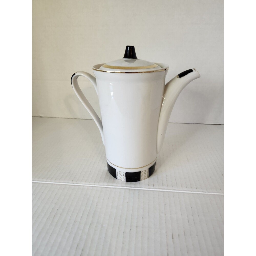 RARE Soviet Russian Porcelain Teapot USSR white and black colors